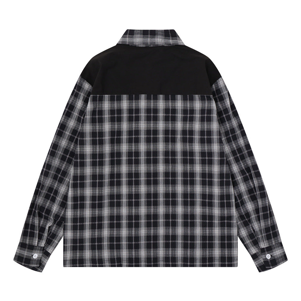 Camisa informal de botones para hombre – Estampado de graffiti a cuadros, estilo punk urbano de manga larga
