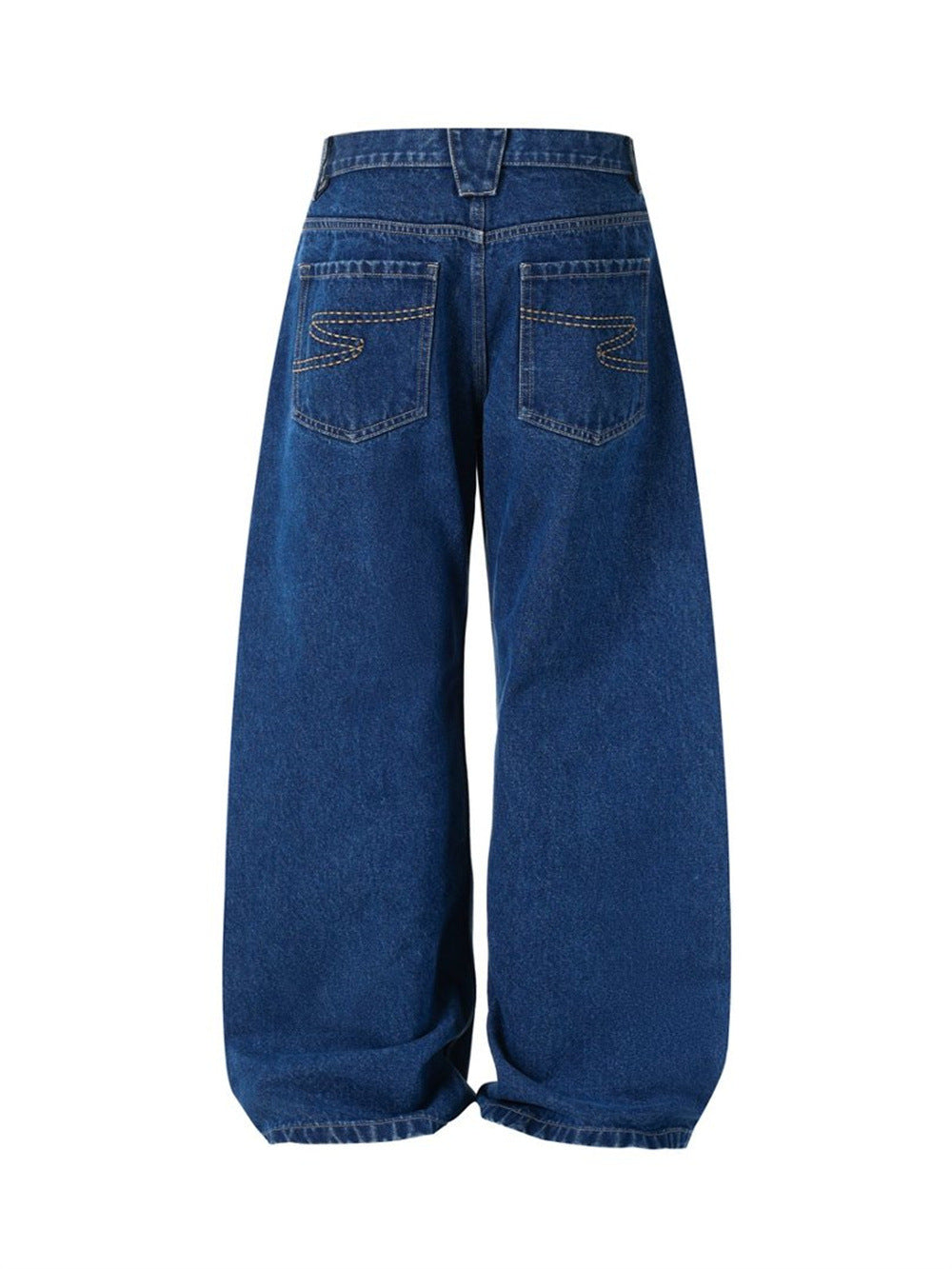 Men's Loose Fit Wide-Leg Jeans – Curved Baggy Silhouette in Dark Blue