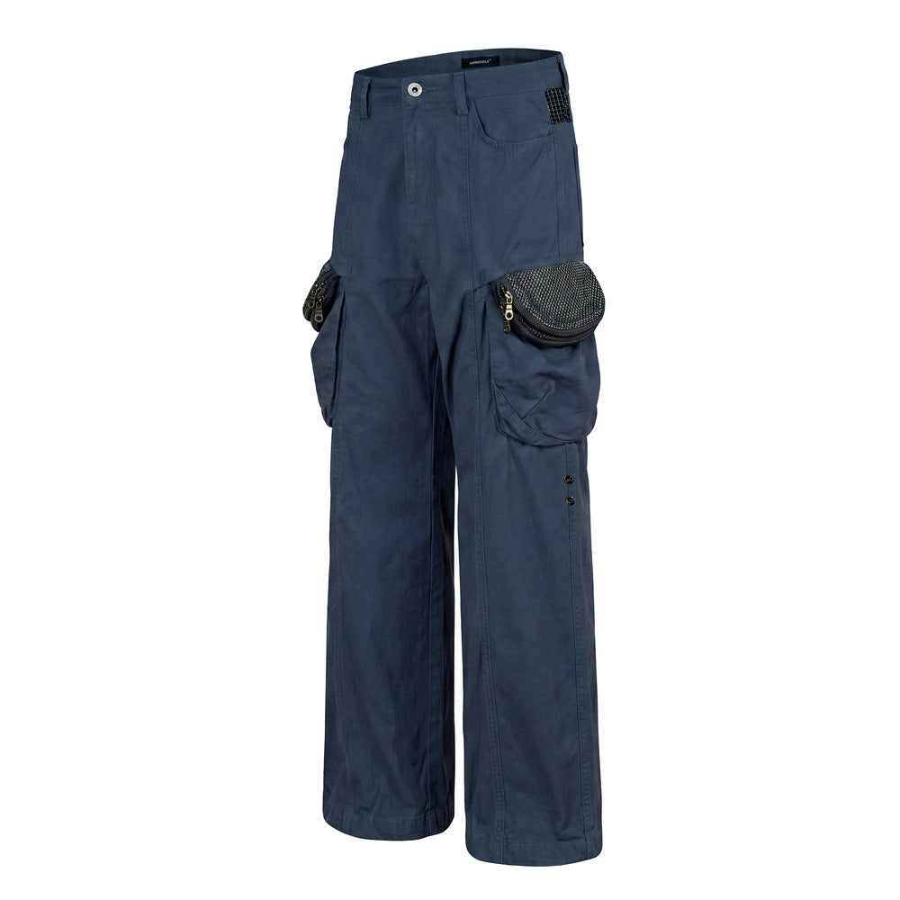 Men's Wide-Leg Cargo Pants with Multi-Pocket Utility Design