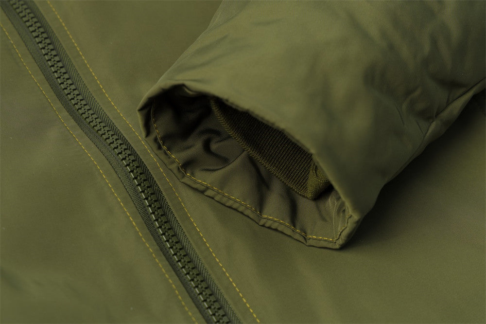 Full Zip Jacket Men Faux Fur Collar Padded Winter Bomber