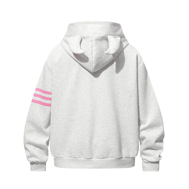 Demon Horn Hoodie – Oversized Button-Front Sweatshirt with 3-Stripe Sleeve