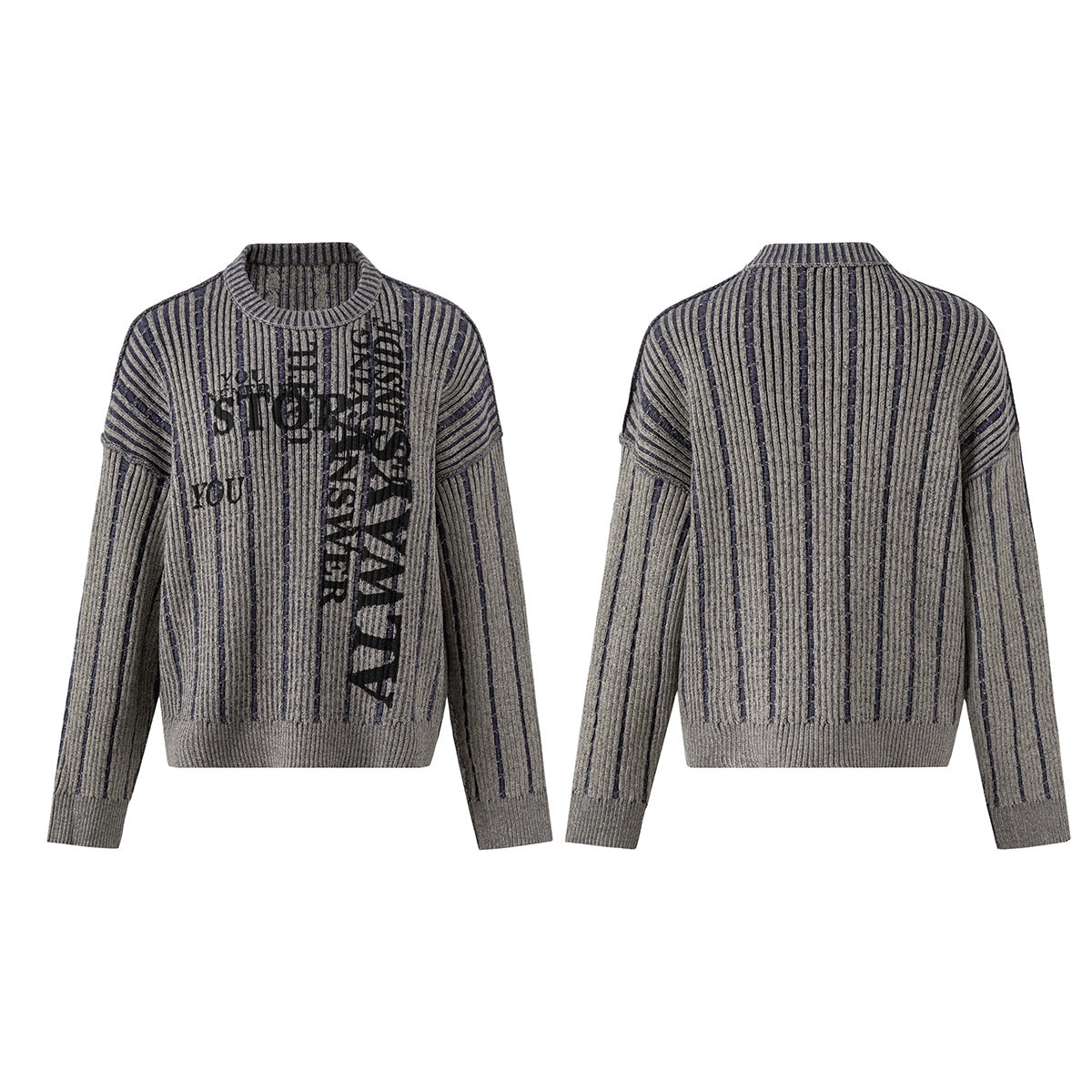 Striped Letter Print Crew Neck Pullover Sweater