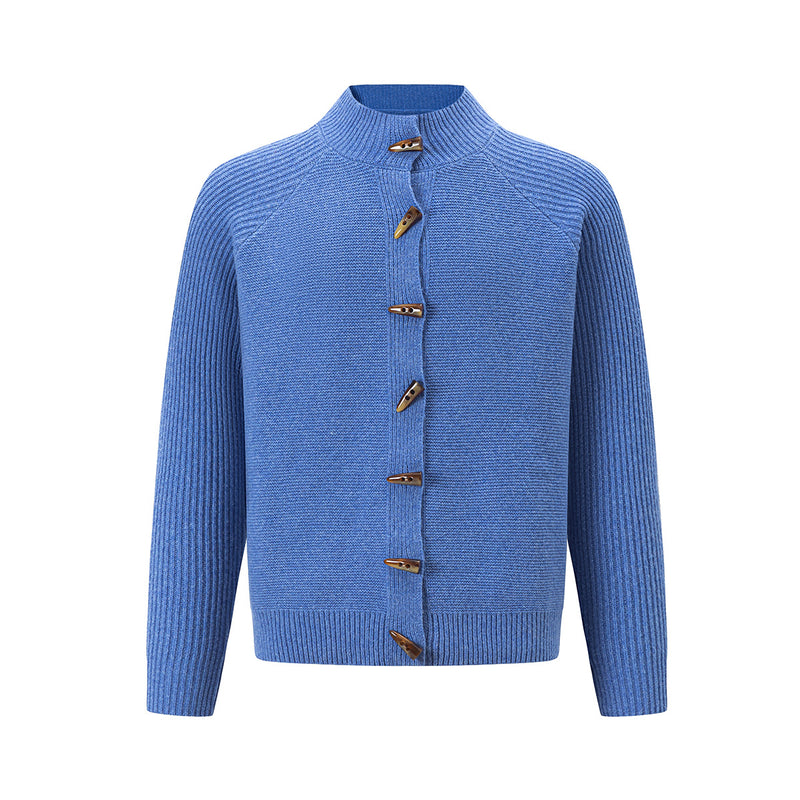 Mock Neck Knit Cardigan Sweater with Toggle Buttons