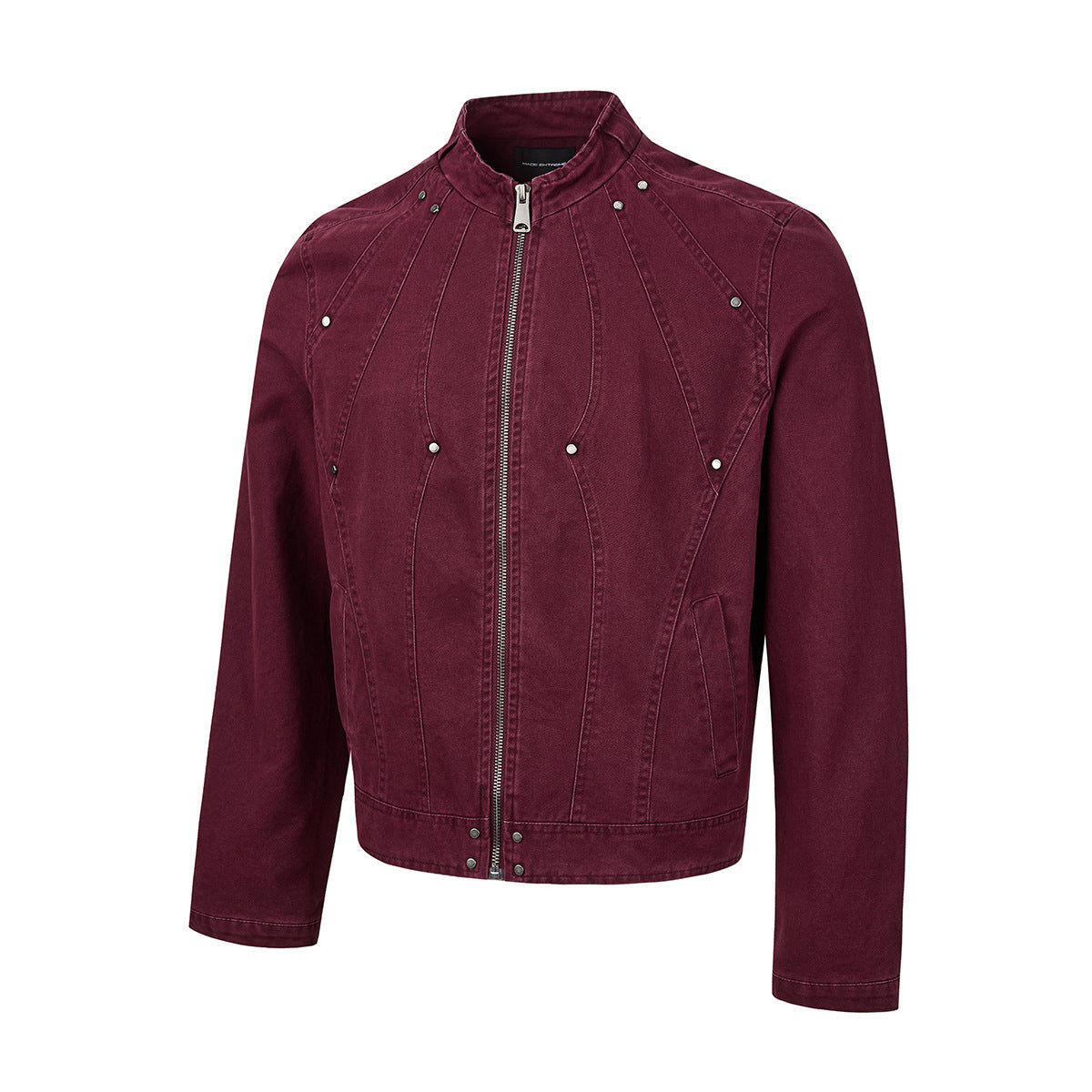 Washed Denim Moto Jacket – Studded Deconstructed Biker Style