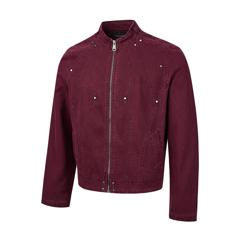 Washed Denim Moto Jacket – Studded Deconstructed Biker Style