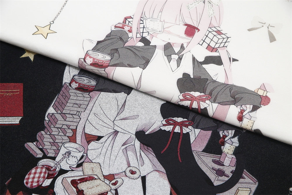 Anime-Grafik Oversized Rundhals-T-Shirt – Monskiski Chess-Girl-Print