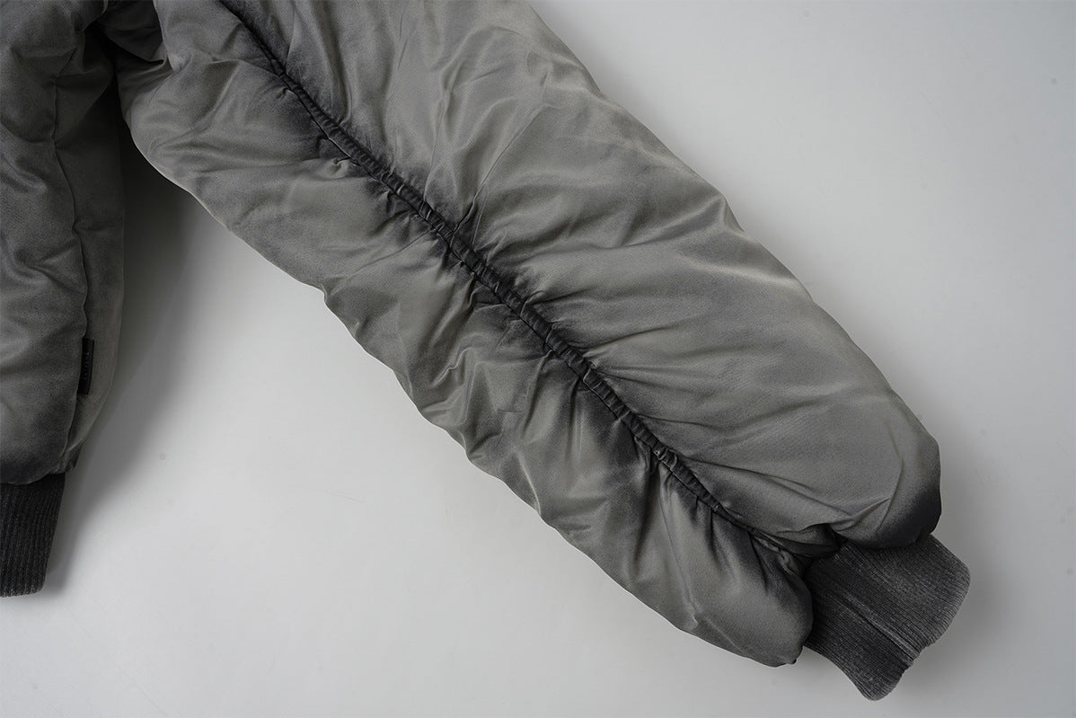 Hooded Bomber Puffer Jacket – Washed Finish with Exposed Seam Detailing