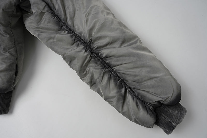 Hooded Bomber Puffer Jacket – Washed Finish with Exposed Seam Detailing