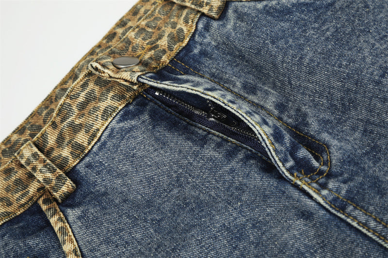 Vaqueros de Pierna Ancha para Hombre – Cintura de Leopardo, Corte Barrel Holgado y Denim Lavado