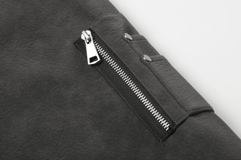 Blouson bomber oversize à capuche, vintage américain, broderie et suédine PU – Veste moto