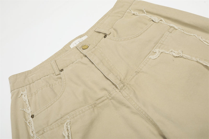Wide-Leg Frayed Seam Pants – Deconstructed Streetwear Trousers