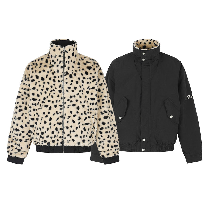 Reversible Dalmatian Faux Fur Bomber Jacket – Two-Way Wear Padded Coat