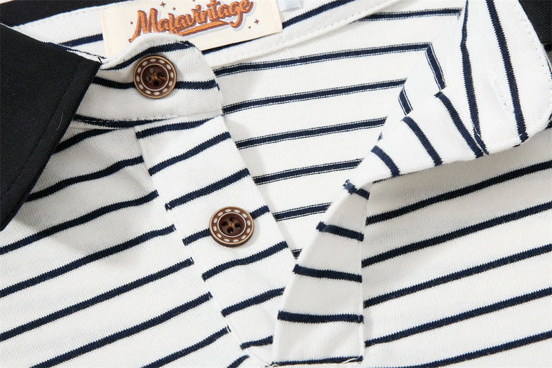 Striped Long Sleeve Shirt Mens Polo — Varsity Embroidery, Relaxed Fit