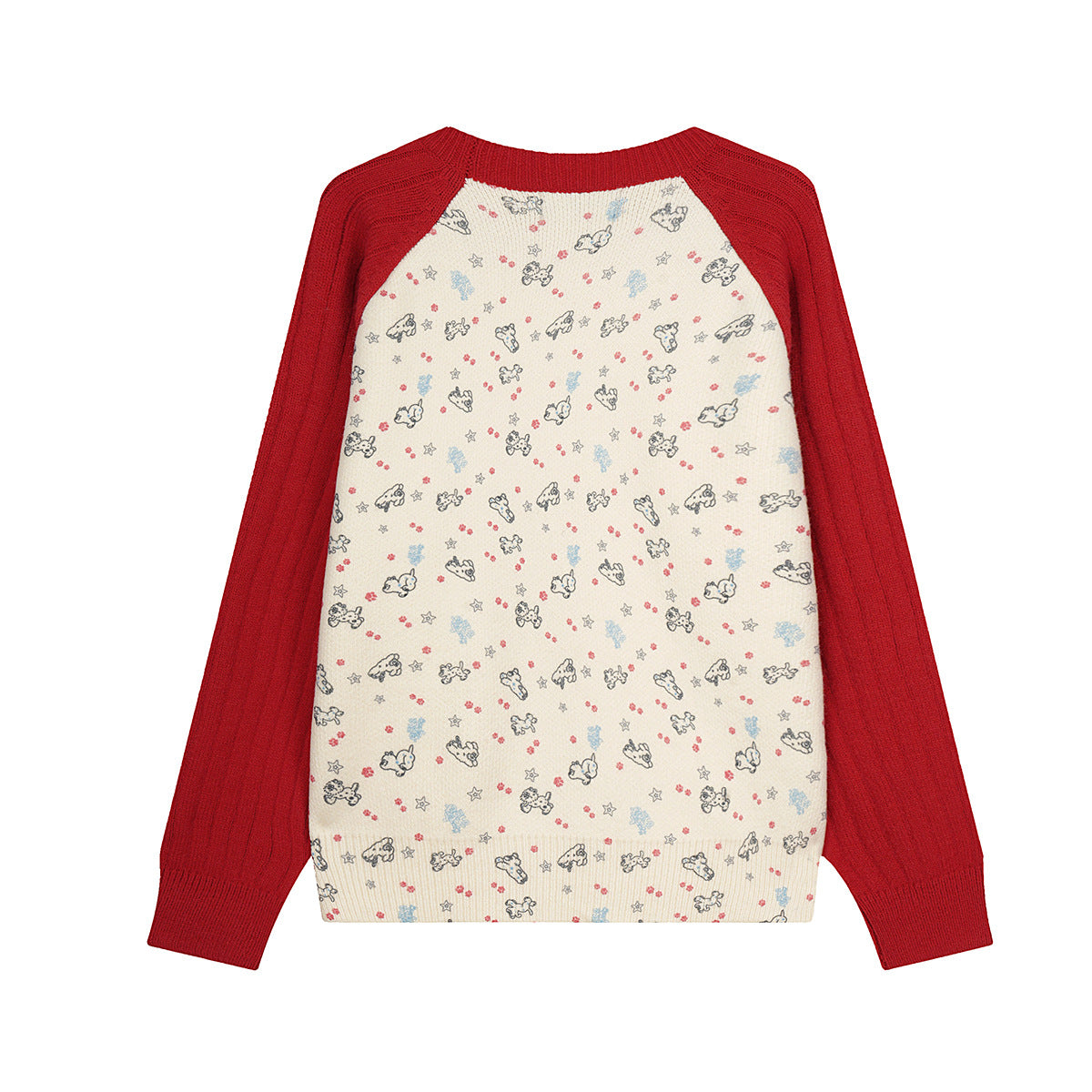 Girls Crew Neck Sweater – Cute Dog Print Raglan Sleeve Knit Top