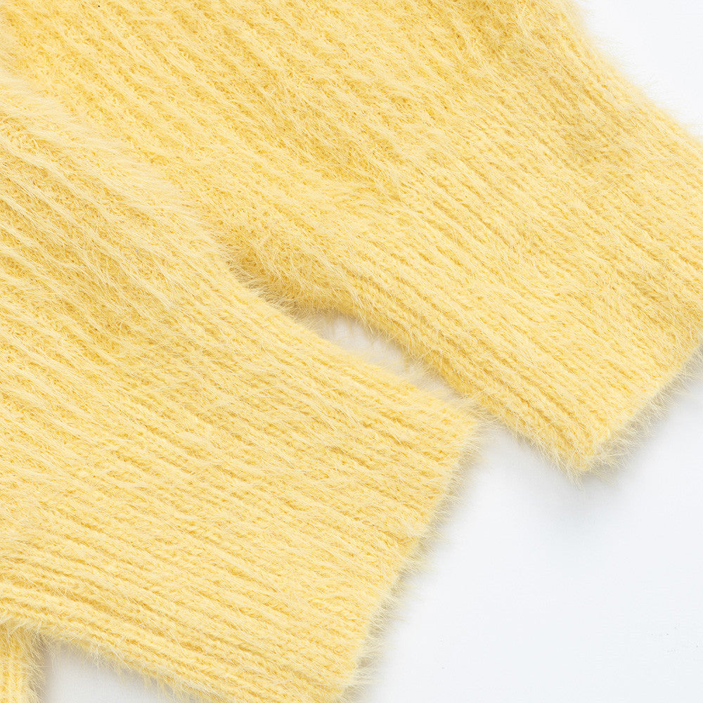 Cartoon Dog Colorblock Crew Neck Knit Sweater – Oversized Fuzzy Pullover