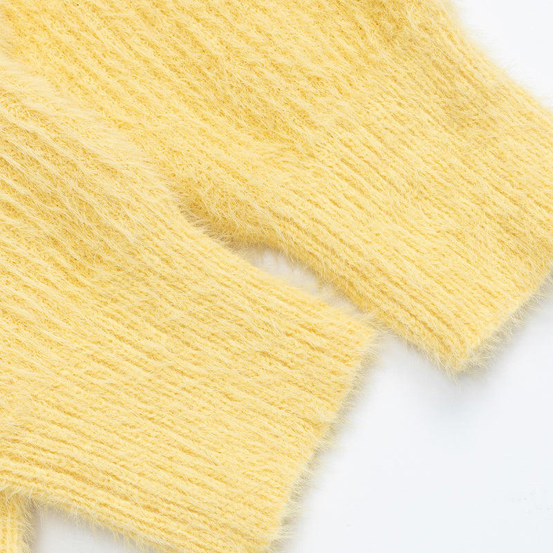 Cartoon Dog Colorblock Crew Neck Knit Sweater – Oversized Fuzzy Pullover