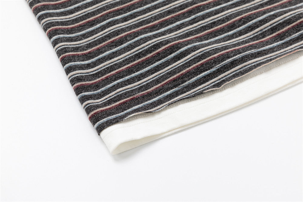 Loose Long Sleeve Striped Shirt – Faux Two-Piece Crewneck Top