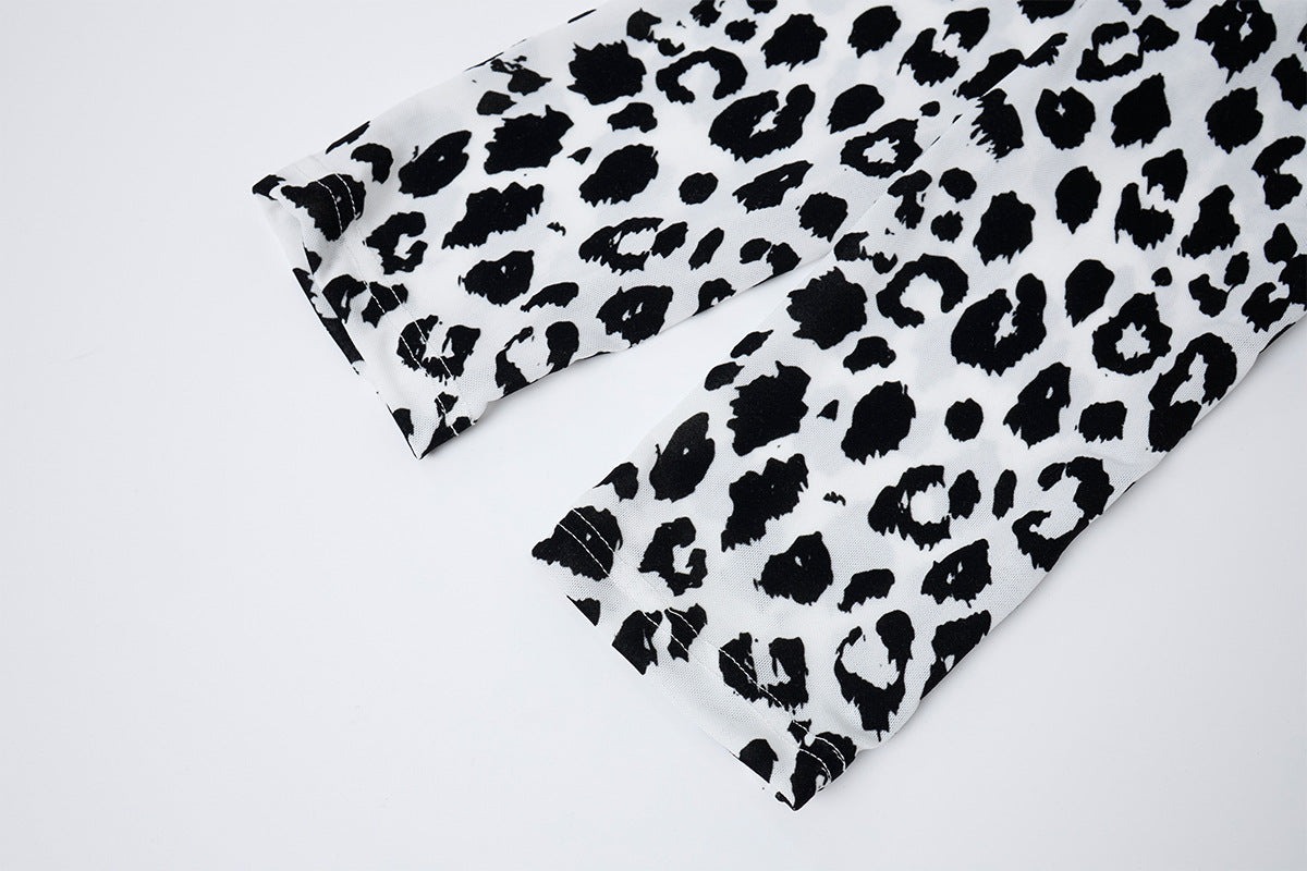 Leopard Print Turtleneck Long Sleeve Slim-Fit Shirt