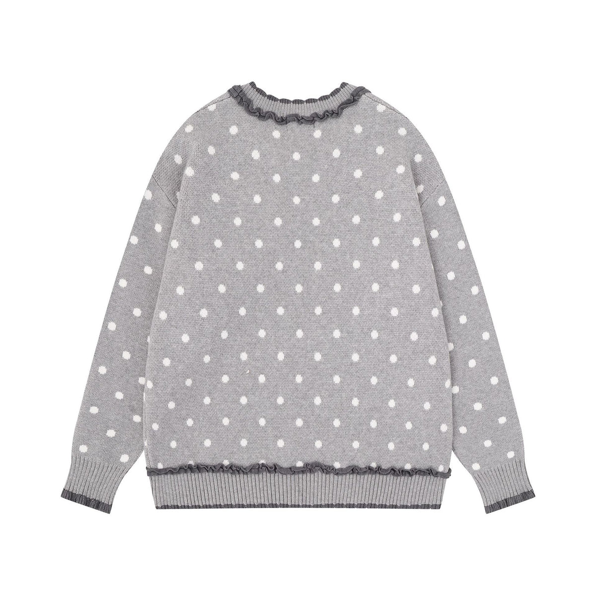 Anime Girl Jacquard Knit Sweater with 3D Angel Wing Patch & Polka Dot Print
