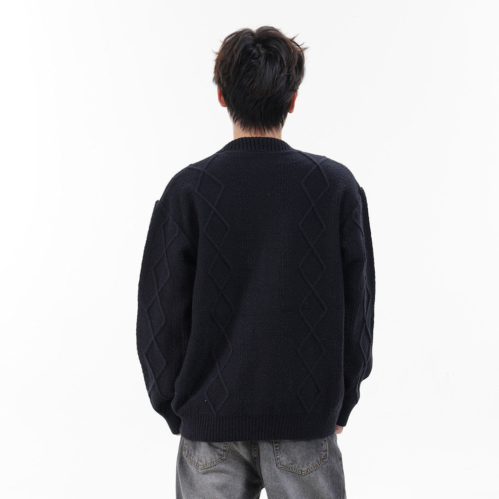 Cardigan en maille brodé de fleurs – Jacquard losanges boutonné