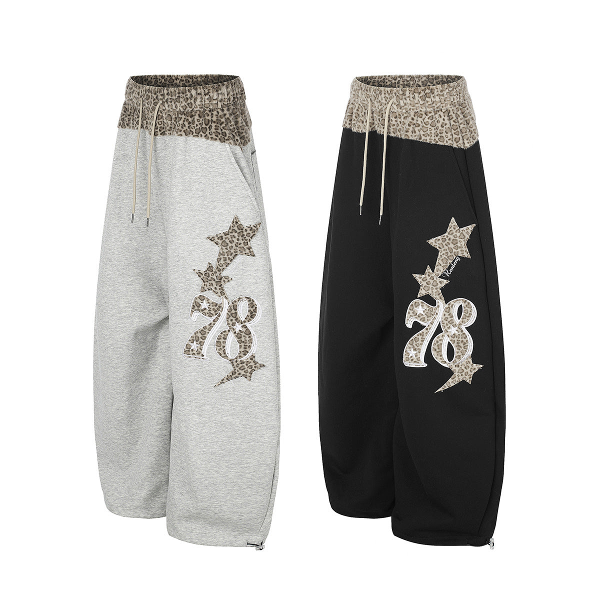 Baggy-Sweatpants mit Leopardenbund und Stern-Applikation