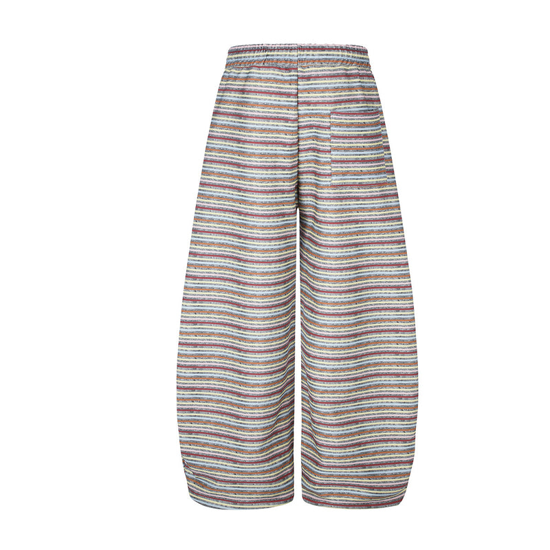 Pantalon de survêtement rayé à jambes larges – Coupe droite ample avec cordon