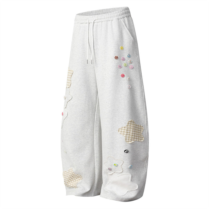星型パッチ＆カラフルボタン装飾付きワイドレッグスウェットパンツ