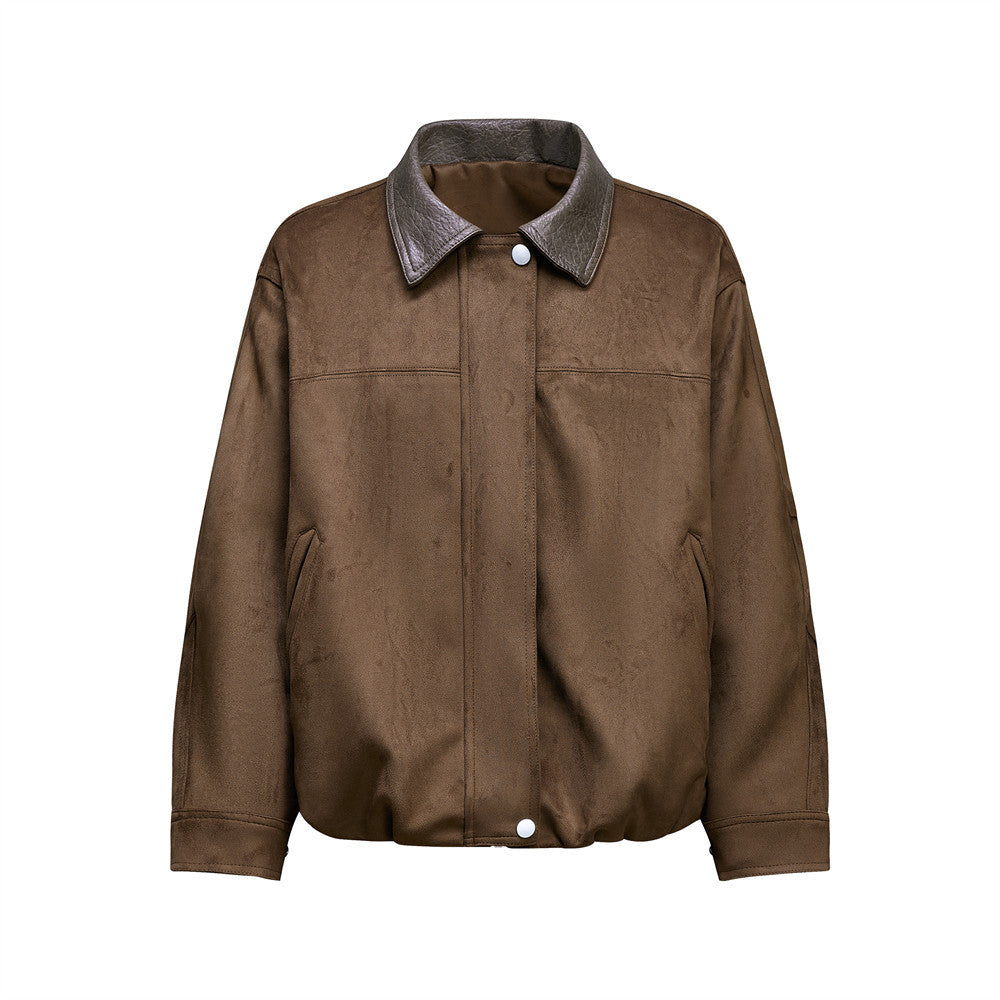 Blouson bomber rétro oversize – Homme, veste courte en similicuir à col revers workwear
