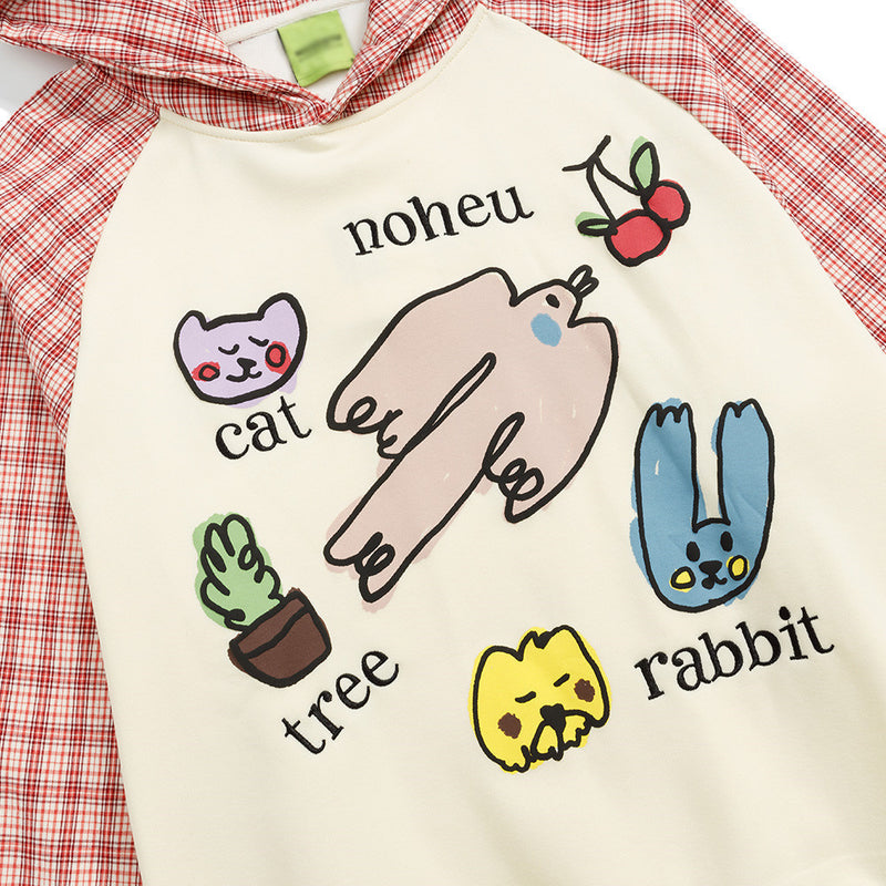 Hoodie mit Karomuster, Raglanärmeln und Cartoon-Print – Relaxed Fit für Herren