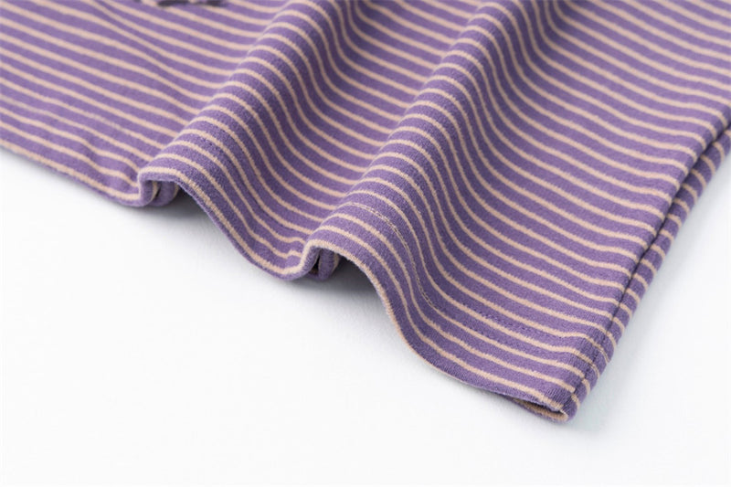 Men's Striped Mock Neck Long Sleeve Tee with Cat Graphic Print
