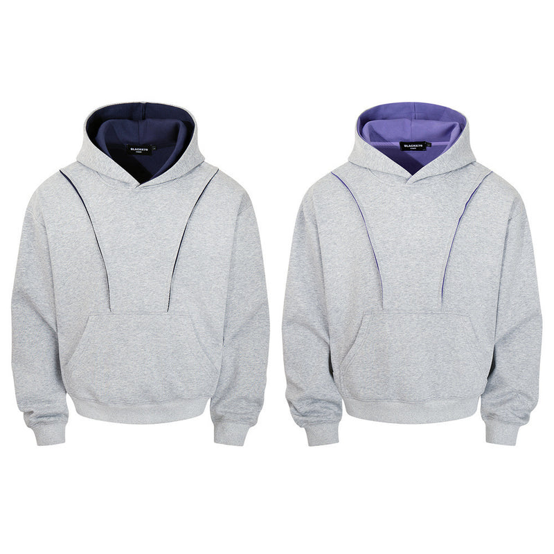 Oversized Pullover Hoodie – Contrast Hood Lining & Exposed Seam Detail