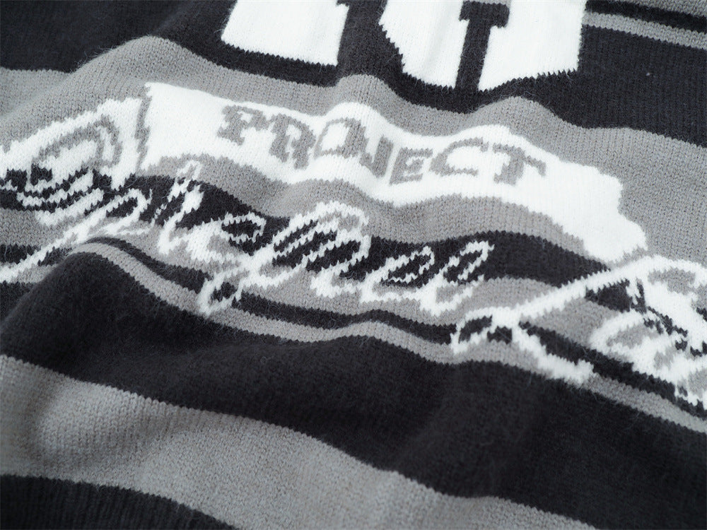 Gestreifter Jacquard-Strickpullover – Gather 16 SavageBase-Print, Relaxed Rundhalsausschnitt