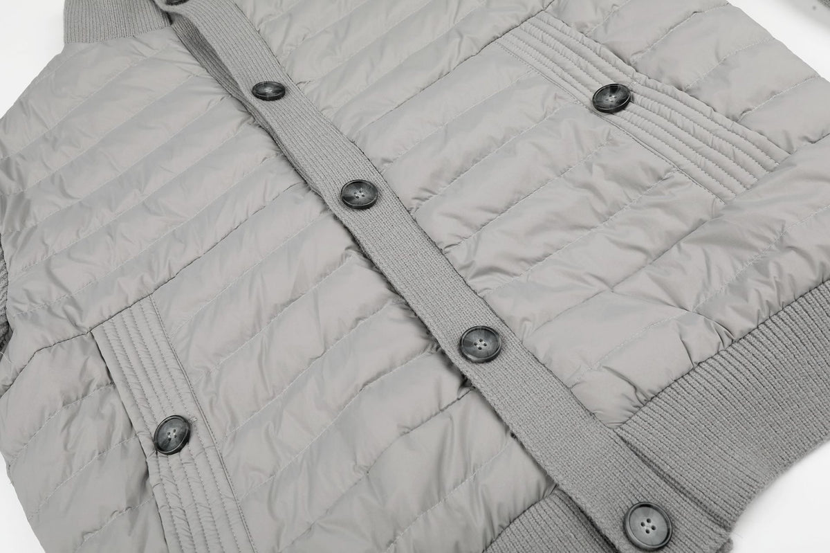 Gesteppte Puffer-Hybridjacke – Strickärmel und Stehkragen