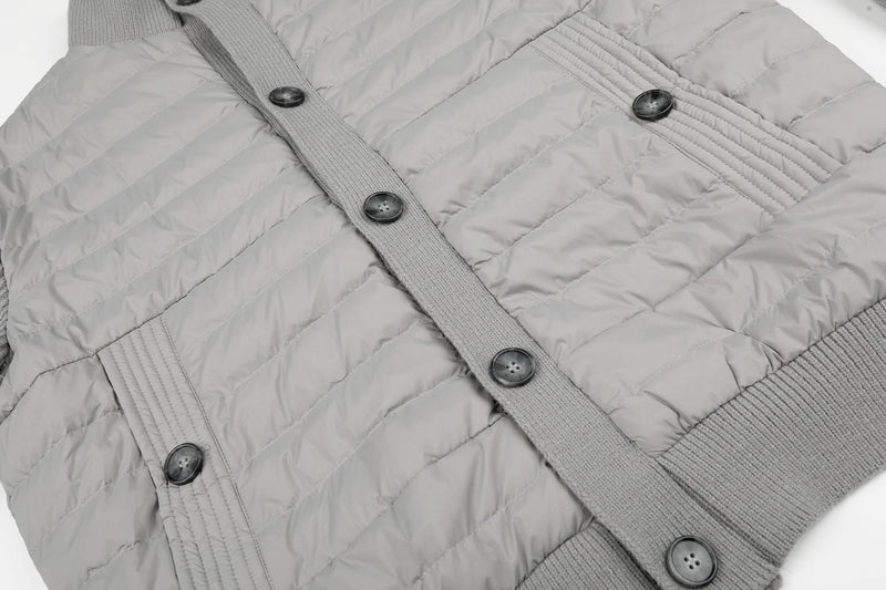 Gesteppte Puffer-Hybridjacke – Strickärmel und Stehkragen