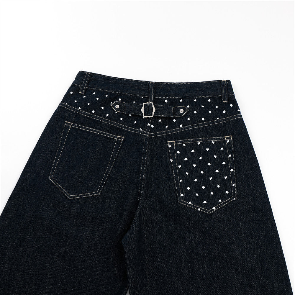Jean homme wide leg délavé foncé avec détail de broderie étoile