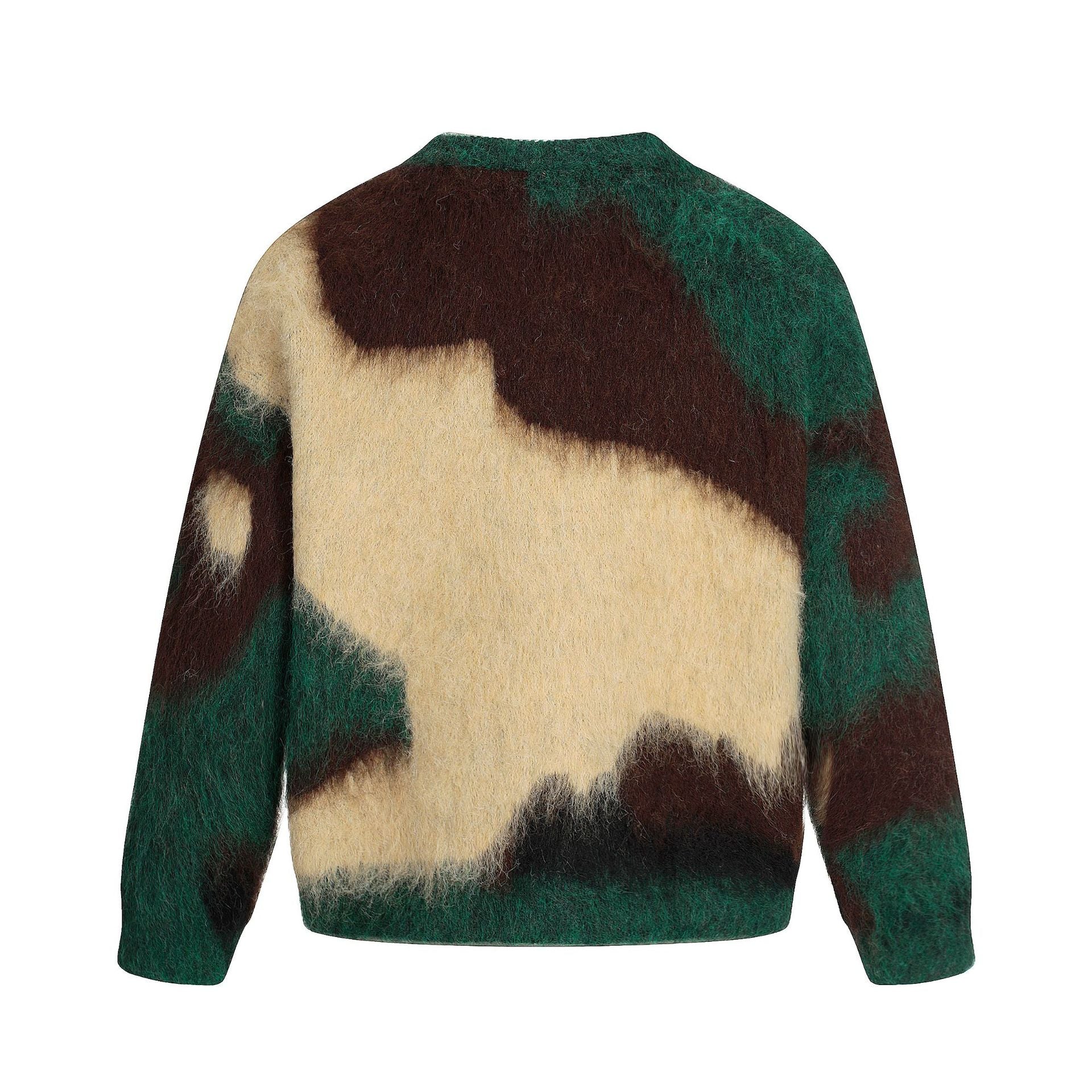 Men's Camo Print Fuzzy Mohair-Style Knit Sweater – Crew Neck