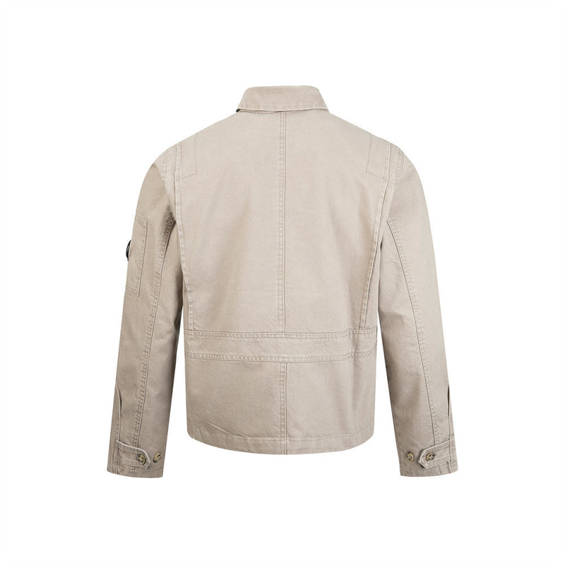 Men Zip-Up Jacket with Multi-Pocket Design – Vintage Washed Workwear Overshirt