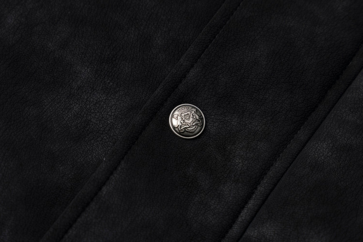 Fur Collar Bomber Jacket – Black Suede-Texture Padded Outerwear