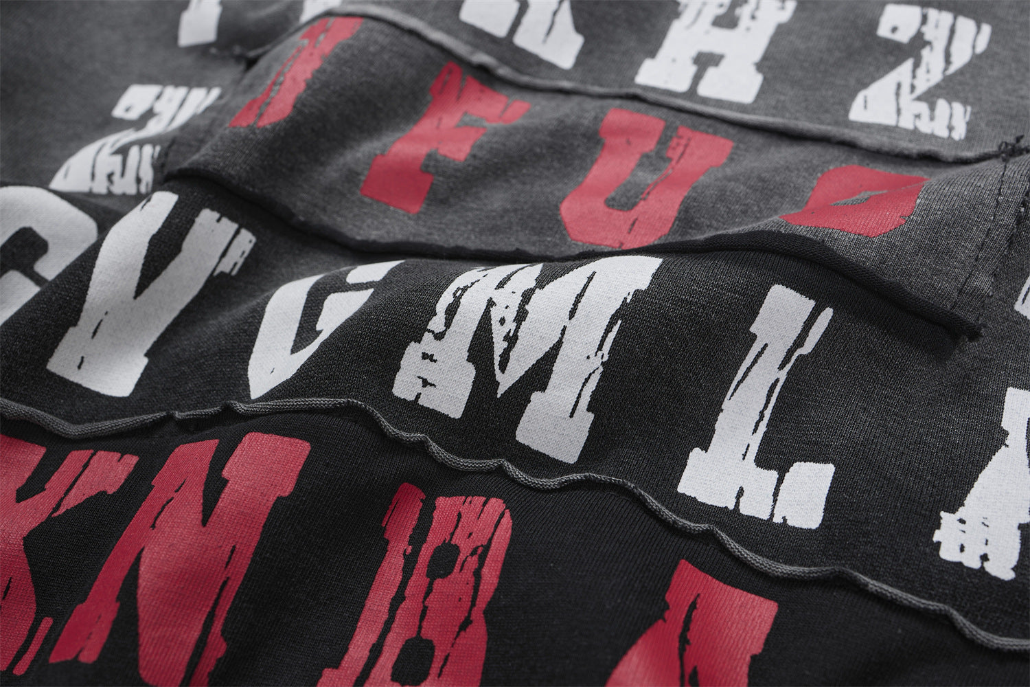Letter Grid Oversized Hoodie – Acid-Washed Distressed Streetwear Pullover