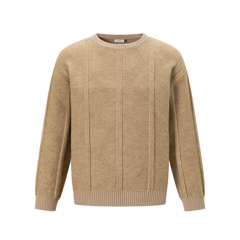 Men's Relaxed-Fit Crewneck Pullover Sweater with Diamond Cable Knit Texture