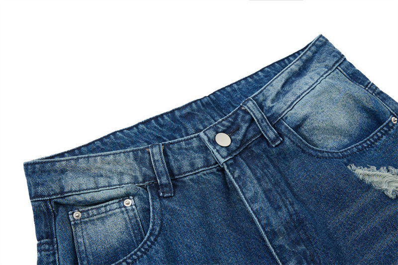 Wide-Leg Ripped Jeans – Men's Baggy Distressed Denim with Washed Finish