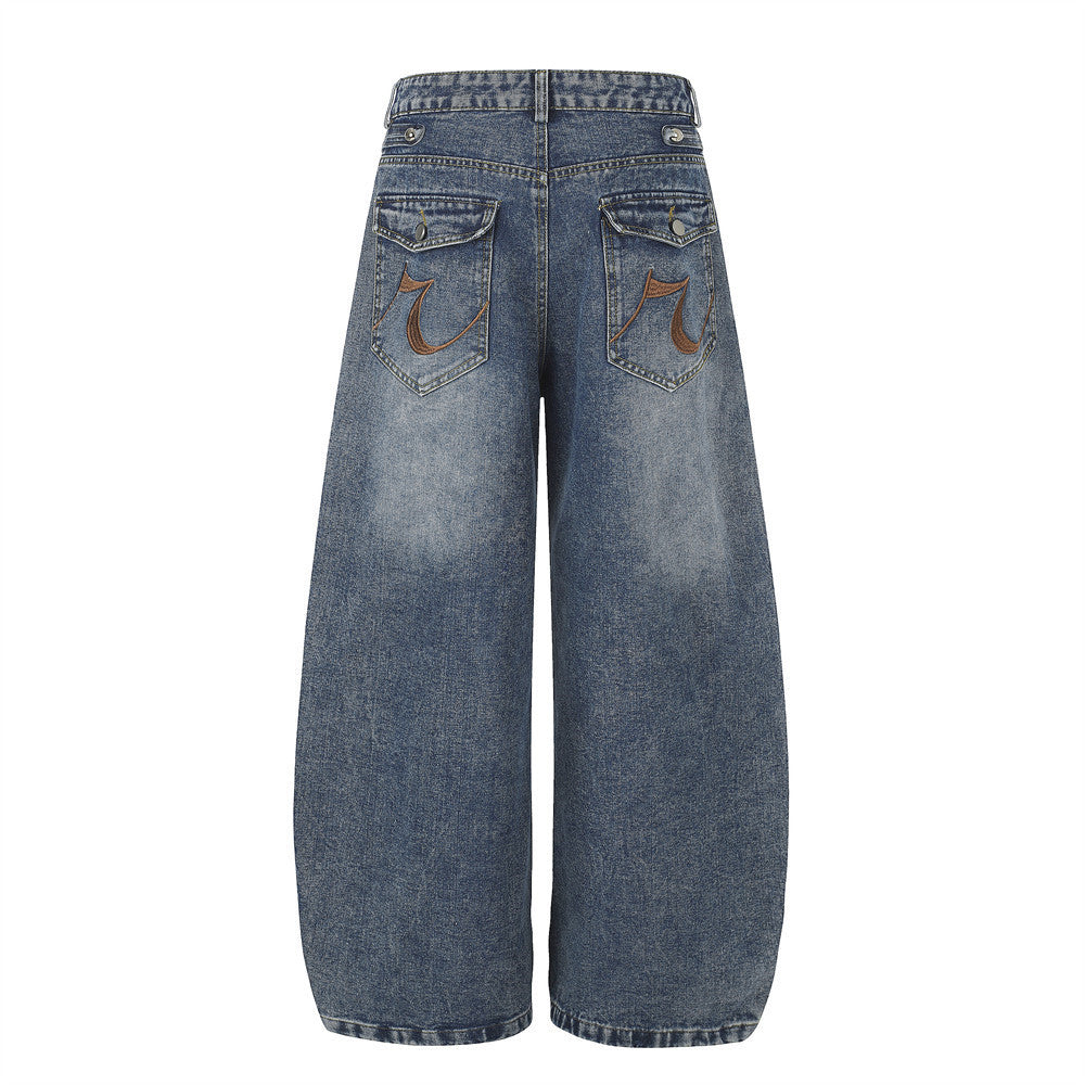 Baggy Wide-Leg Jeans Men – Distressed Denim with Double-Row Stud Detail