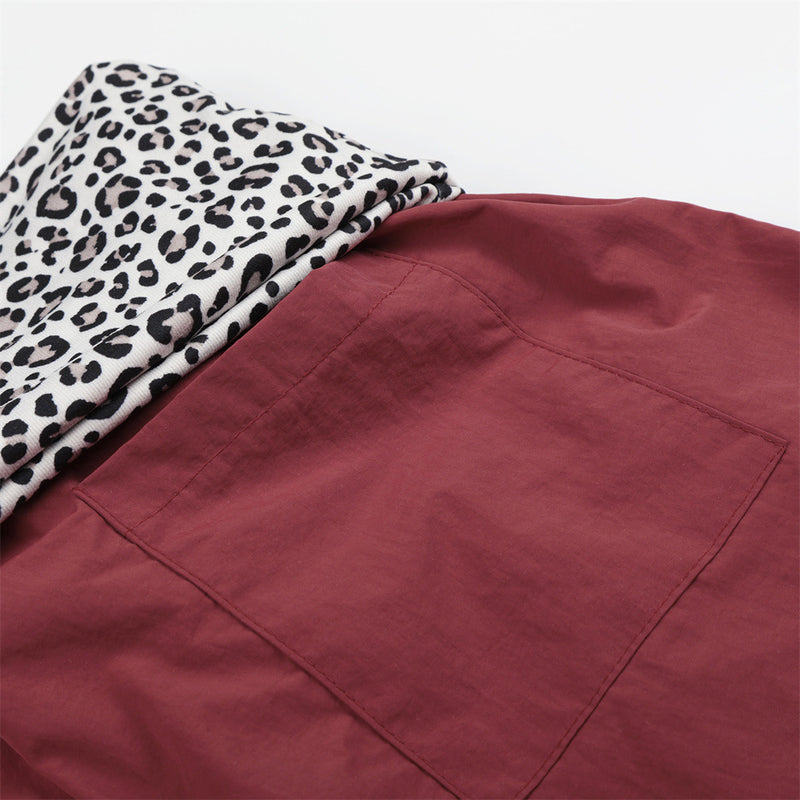 Wide-Leg Balloon Pants with Leopard Print Waistband & Drawstring Hem