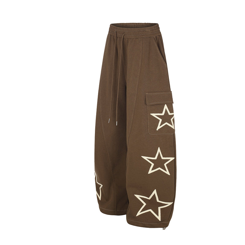 Pantalon cargo de survêtement baggy brodé d’étoiles – Pantalon à jambes larges et cordon