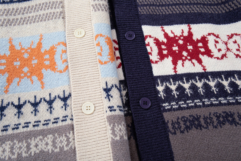 Fair Isle Jacquard Knit Cardigan Sweater – Retro Korean-Style Button-Up