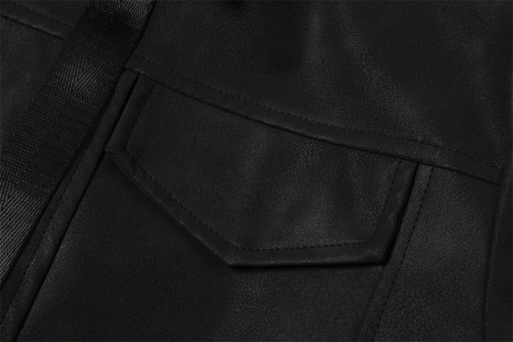 Men's Moto PU Leather Jacket – Tape Trim Relaxed Fit