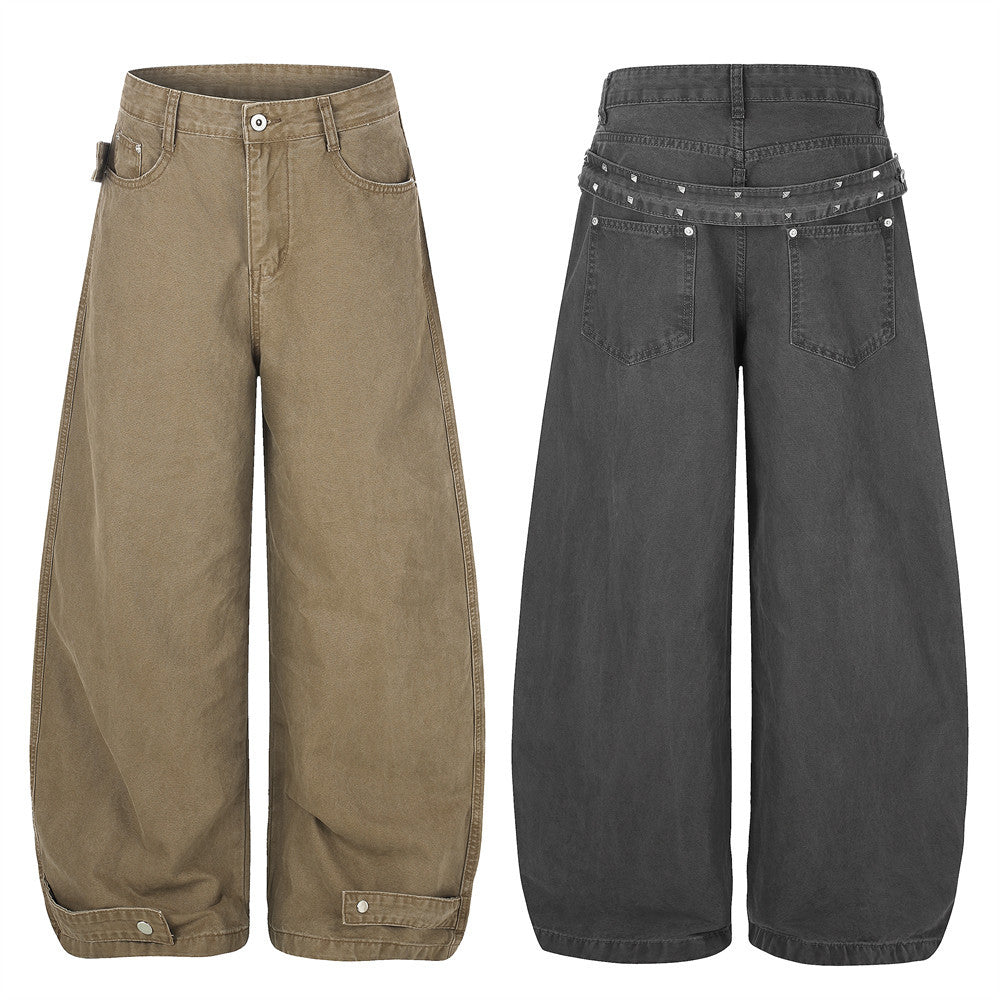 Wide-Leg Barrel Jeans – Men's Oversized Punk Vintage Washed Curved Silhouette
