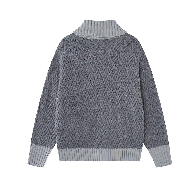 Cardigan en maille torsadée chevrons avec col châle et poches avant