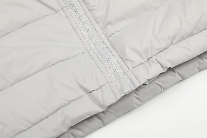 Hooded Puffer Down Jacket – Quilted Winter Coat in Light Gray & Black