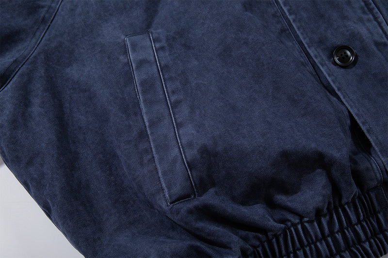 Blouson bomber vintage workwear délavé – Veste Harrington courte à col montant